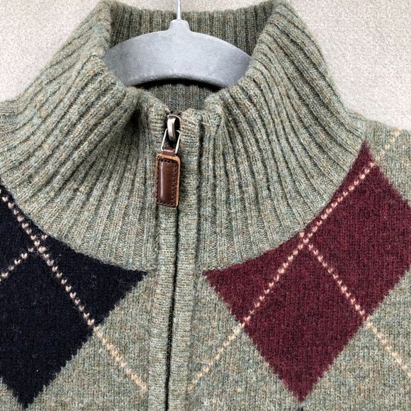 J. Crew Wool Argyle 1/4 Zip Sweater Mens Small S Olive Burgundy Academia Preppy - Picture 8 of 12